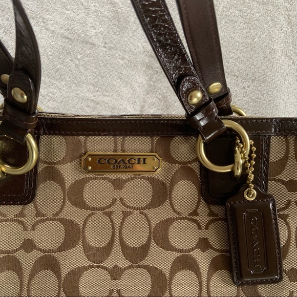 Coach gallery signature zip khaki mahogany tote - Picture 3 of 8